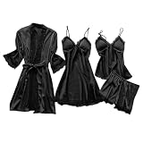 Genérico Conjunto de Pijama con Top y Pantalones Cortos, Ropa de Sexy para Mujer | Conjunto de 4 Pijamas Sexy con Ribete de Encaje | Show Curve Beauty Ropa de para el día de San Valentín, accesor