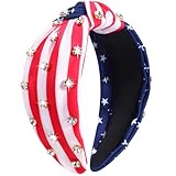 4 th of July Headbands for Women Girls American Flag Wide Knottted Headband USA Red White and Blue Rhinestone Patriotic Headbands Crystal Jeweled Hairband Independence Day Hair Accessories Gifts