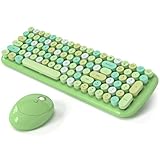 Wireless Keyboard and Mouse Combo, MOWUX - Modern Compact Layout, Colorful Compact Candy Mouse and Retro Round Keyboard Set with Cover, for PC/Laptop/Windows/Mac - Green Colorful
