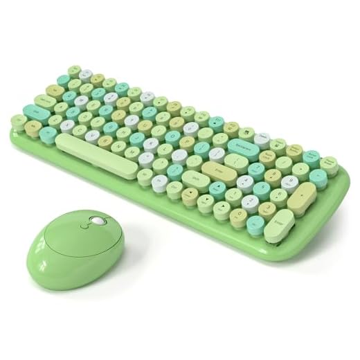 Wireless Keyboard and Mouse Combo, MOWUX - Modern Compact Layout, Colorful Compact Candy Mouse and Retro Round Keyboard Set with Cover, for PC/Laptop/Windows/Mac - Green Colorful