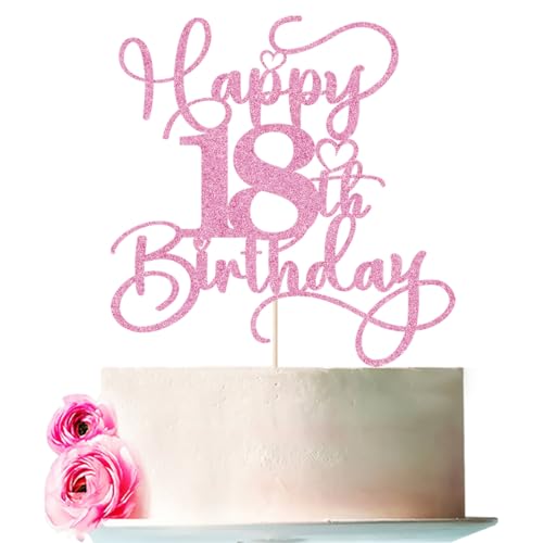 Bejotaa Pink Glitter Happy 18th Birthday Cake Topper 1pcs