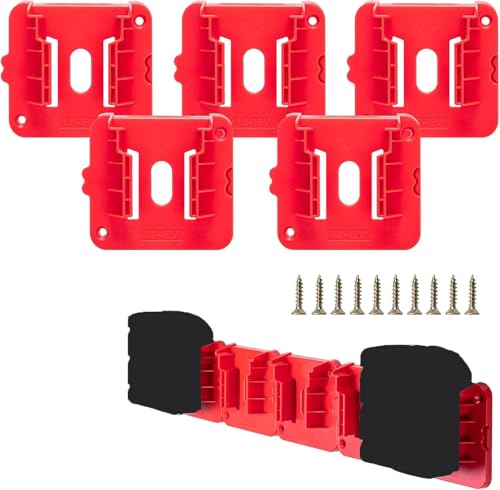 Crivnhar 5 Pack Battery Holder Compatible for Milwaukee 18V Mounts Dock Holder Work for M18 48-11-1815 48-11-1828 48-11-1850 48-11-1860 (w/10 Screws, No Battery)