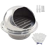 SDTC Tech 4 Inch Stainless Steel Soffit Air Vent Round Bull Nosed External Extractor Wall Vent Outlet Louver Grille Cover with Built-in Screen Mesh for Kitchen Bedroom Bathroom Office