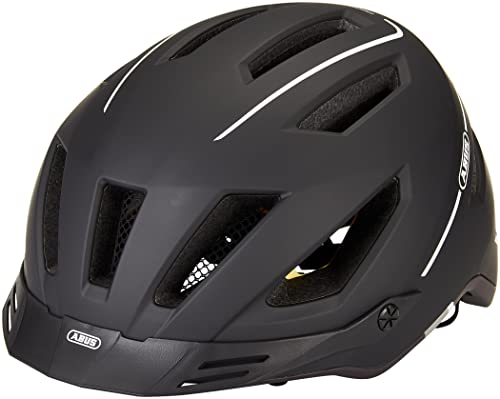 Abus City Helmet Pedelec 2.0 Mips - Casco Da Bici Con Luce Posteriore, Visiera, Parapioggia E Protezione Dagli Impatti Per Uomo Donna Nero Opaco, Tagl