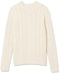 Amazon Essentials Men's Long-Sleeve 100% Cotton Fisherman Cable Crewneck Jumper, Off-White, L