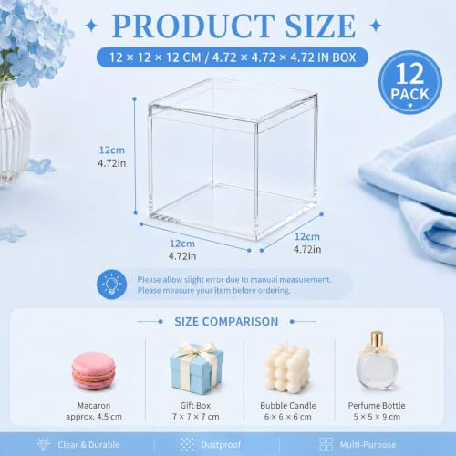 Image of Juexica 12 Pcs Clear Acrylic Boxes with Lid,Square,4.7 x 4.7 x 4.7