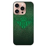 Funda para iPhone 16 Pro del Real Betis Balompié Escudo Verde Fondo Trama tansparente para Proteger tu móvil. Capa de Silicona Flexible con Licencia Oficial