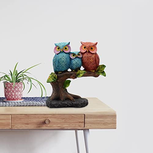 Image of PujaNPujari Owl Family Decorative Showpiece Idol Sitting On Tree for Home Decor