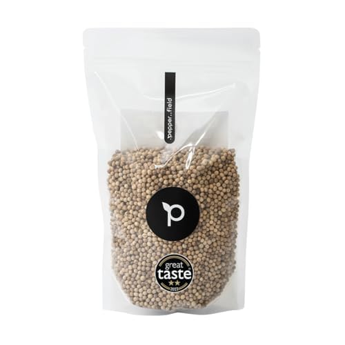 Pimienta blanca Pepper Field Kampot - 100% pimienta blanca real de Kampot, Camboya IGP. - Pimienta Blanca Entera - Pimienta para Molinillo y Molinillo de Pimienta para Mole