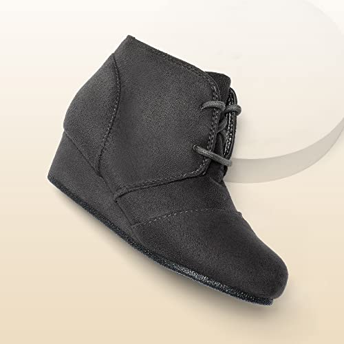 Dream Pairs Girls Low Wedge Heel Booties Side Zipper Ankle Boots Tomson-K Grey Size 4 Big Kid #TOP1