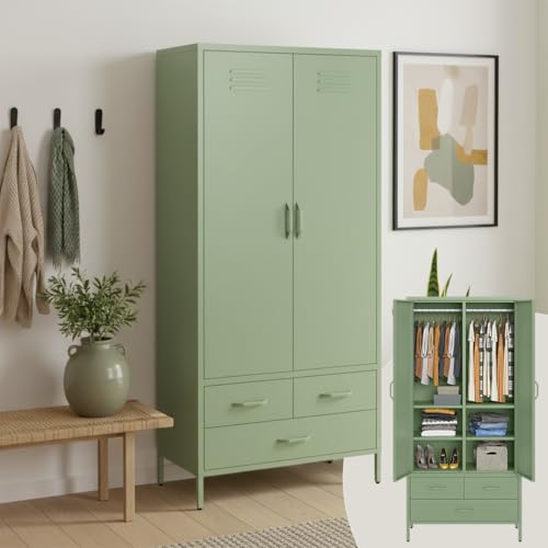 skølm Atria Kleiderschrank 80 cm, 6 Fächern, Mintgrün, Metall, 3 Schubladen
