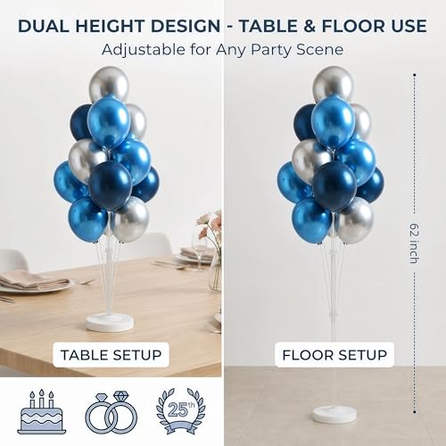 Image of Balloon Column Kit for Floor-Balloon Columns with Stand, Base and Pole,Balloon Tower Backdrop Decoration for Wedding, Baby Shower, Birthday Party, or Bachelorette Parties (BLUE SILVER)