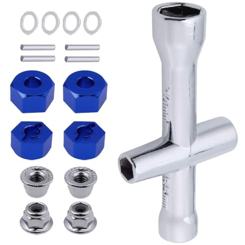 Hobbypark Aluminum 12mm Hex Hubs Wheel Adapters & M4 Flanged Lock Nuts for 1/10 2WD Traxxas Stampede Slash Rustler RC Car,Replace 1654 3654 (Navy Blue)