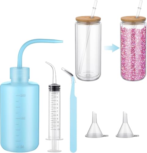 Snow Globe Tumbler Supplies for Glitter Snow Globe DIY Contains Plastic Squeeze Bottle Small Funnel Tweezers Bent Syringe for Cup Making Supplies Blue