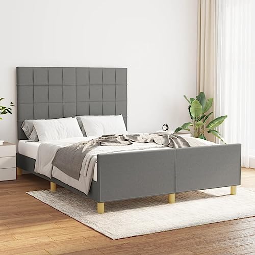 Teenpull Estructura de cama sin colchón, color gris oscuro, 140 x 190 cm, tela tapizada con cabecero y somier, cama de madera estable para dormitorio, habitación de invitados y cama juvenil
