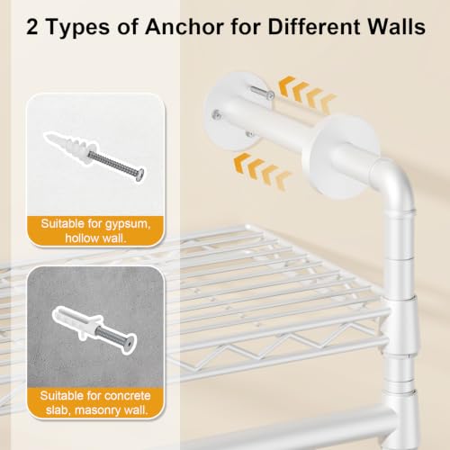Image of ULIFHOME M7 Wall-Mounted Clothes Rack, Heavy-Duty Garment Closet Rack | Metal Clothing Storage Organizer with Shelves and Expandable Hangers, (66.5-100.7) inchL x 11.8 inchD x 86.6 inchH for Hanging, White