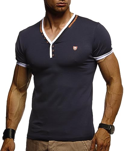 Leif Nelson Sommer T-Shirt Herren V-Ausschnitt (Blau, Größe S) - Coole Tshirts lang V-Neck Baumwolle - Casual Basic Shirts Männer Kurzarm