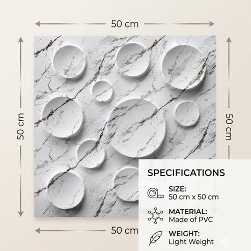 Image of Kayra Decor 3D PVC Wall Panels for Bedroom & Living Room | Moon Design | Imperial White Color | 19.7 x 19.7 Inch | Pack of 18 | 42.48 Sq Ft