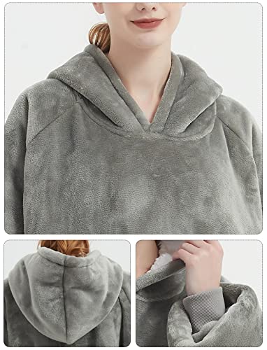 Image of KFUBUO Wearable Blanket Hoodie for Adults With Pocket Grey | Sherpa, Fuzzy Blanket Hoodie, Oversized Sweatshirt Blanket, Kangaroo Pouch, Gifts for Mom, Cute Stuff