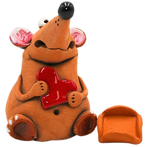 Dekohelden24 Handgemachte Keramik, Keramikmaus mit rotem Herz als...