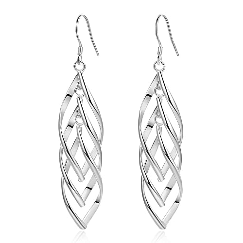 Hypoallergenic Linear Swirl Dangle Earrings for Women Silver-Tone Infinity French Wire Drop Dangling Hook Stud Fashion Minimalist Boho Jewelry Gifts by Dtja - Used condition - US$7.86