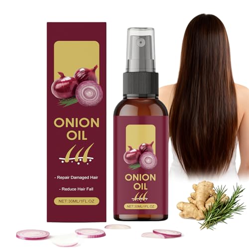 Huile Capillaire à l’Oignon Rouge Spray, Oignon & Romarin Soin Croissance Cheveux, Sérum Huile d’Oignons, Gingembre & Vitamine E, Renforce Racines, Réduit Casse, Donne Volume & Brillance (1pcs)