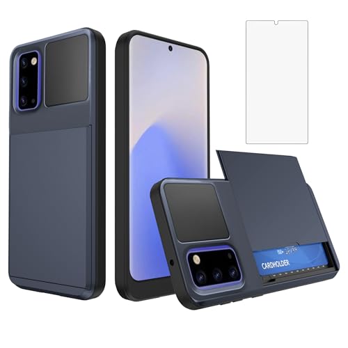 Image of Asuwish Phone Case for Samsung Galaxy Note 20 5G with Screen Protector Cover and Card Holder Hybrid Full Body Protective Shockproof Cell Accessories Note20 Notes 20s Twenty Not S20 Women Men Navy Blue