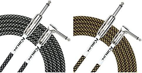 Kirlin IWC202PNBK-10FT Fabric Straight-Angled Instrument Cable Guitar Lead, Black, 10 ft