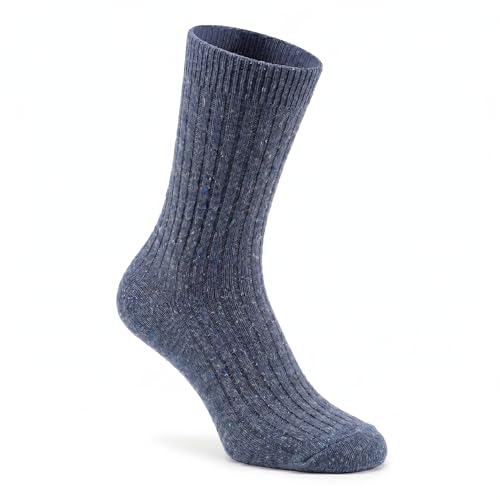 YUN 3 Pairs Men's Pure 100% Wool Traditional Crew Warmer Boot Winter Socks Midnight Blue