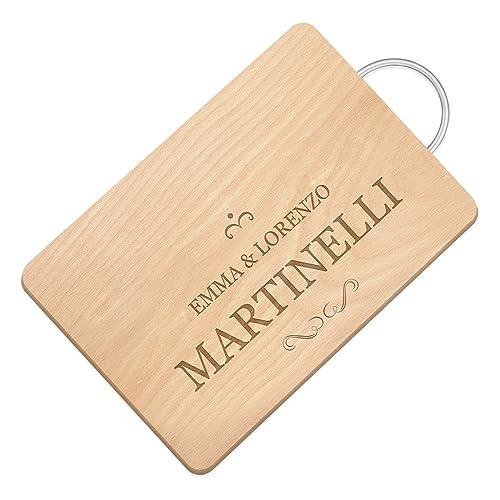 Maverton Tagliere di legno incisione personalizzata - Battilardo classico con manico - tagliere legno formaggi - Gadget cucina per coppia - Taglieri rettangolari 32 x 25 cm - Signori