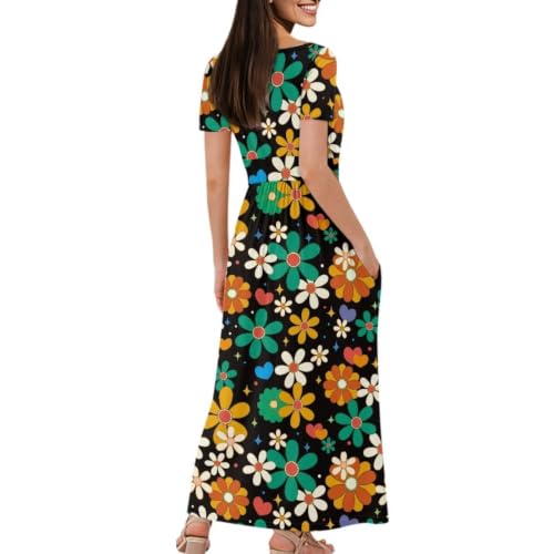Image of Women's Fall Summer Short Sleeve Ankle Length V-Neck Party Dress with Pockets Size S-3XL