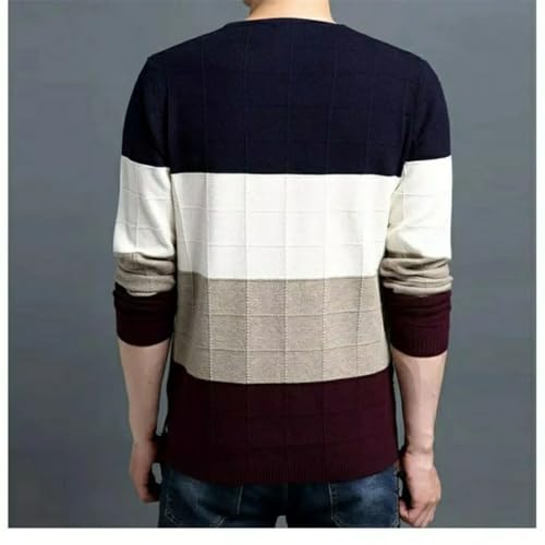 Men Simple Casual Long Sleeve Sweater V-Neck Color Block Jacquards Loose Knit Pullover2