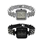 Analog-Square-Shape-Watch-for-GirlsWomen-Black-Silver-2-Combos
