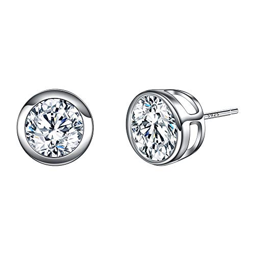 EVER FAITH 925 Sterling Silver Round Cut CZ Simple Basket Set Stud Earrings Clear