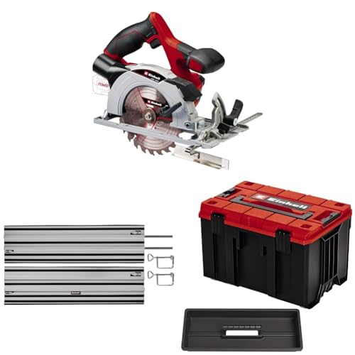 Einhell Akku-Handkreissäge TE-CS 18/150 Li-Solo Power X-Change (Ø150 x Ø10 mm Sägeblatt, Schnitttiefe + Neigungswinkel werkzeuglos einstellbar, LEDs, ohne Akku, inkl. Führungsschiene, inkl. E-Case)