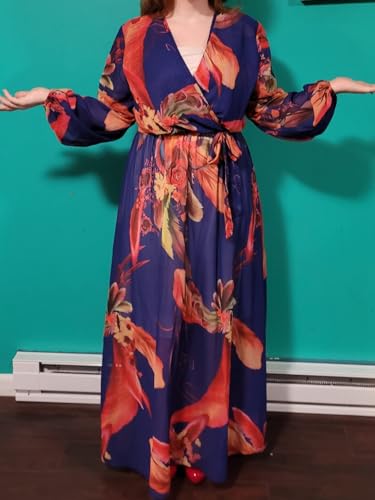 Image of Nuofengkudu Womens Chiffon Deep V-Neck Maxi Dress Summer Boho Dresses(S-5XL)
