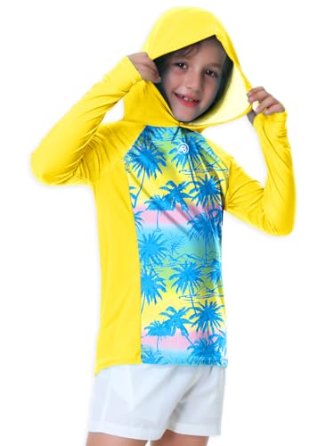 Image of AOBUTE Unisex Kids Long Sleeve Hoodie Rash Guard Boys UPF 50+ Swim Top with Thumb Hole 3-12 Years