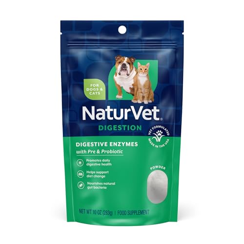 NaturVet – Digestive Enzymes - Plus Probiotics & Prebiotics – Helps Support Diet Change & A Healthy Digestive Tract – for Dogs & Cats – 10 oz Powder