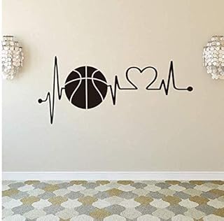 Heartbeat Basketball Wall Sticker Art Boys Room Sports Wall Decor Play Basketballs Electrocardiogram Vinyl Wall Decal 58X25CM