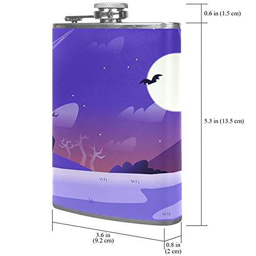 Small Flask For Liquor For Women Leakproof Hip Flask Leather Wrap With Funnel Discrete Shot Drinking Of Alcohol Gift For Men Hand Drawn Halloween Moon Background #TOP6