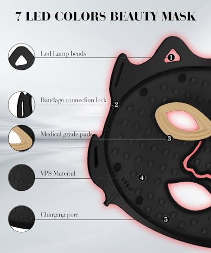 SDKWDH 7-Color Red Light Mask for Face, 850nm Infrared, Black — view 4