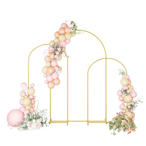 UDEAR Metal Arch Backdrop Stand Set of 3(7.2FT,6.6FT,6.0FT),Arch Kit for Weddings,Parties,Events,Climbing Plants,Baby Shower Photo Backdrops,Gold