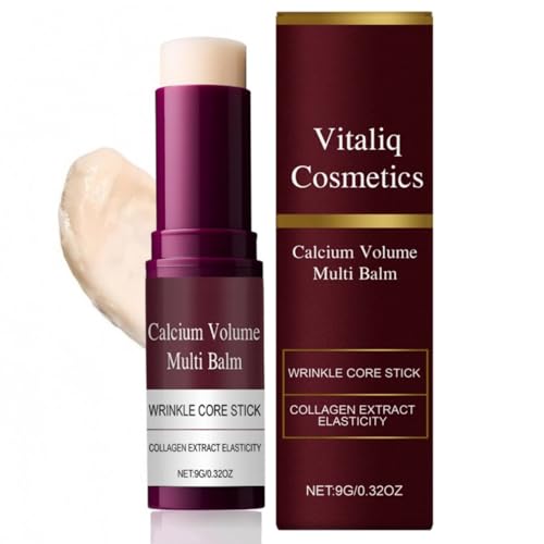 Vitaliq Cosmetics Anti Wrinkle Calcium Balm-Multi Balm Stick Hydrating Face & Eye Moisturizer Balm Portable Travel-Friendly Skincare Stick For Face Eye & Neck 0.3 Oz
