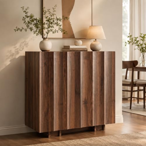 win2win 30.8" Fluted Sideboard Buffet Cabinet with Storage, Walnut