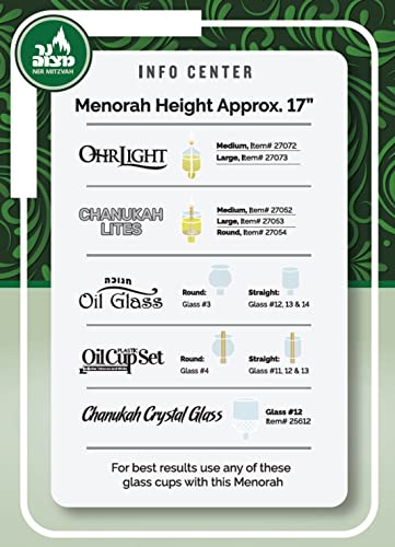 image for Ner Mitzvah Silver Plated Oil Menorah - Fits Standard Chanukah Oil Cup