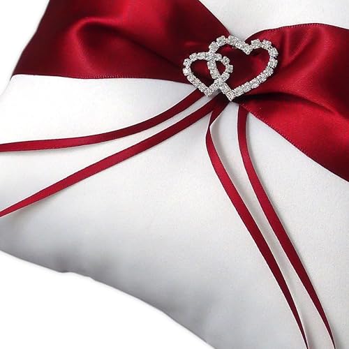 Einssein 1X Cuscino Matrimonio Parentesi 20X20 Grande Rosso-Bianco Portfedi Cuore Avorio Porta Cuscinetto Cuscini Anelli Doppio Con Strass Gioielli Fedi Nuziali Per Porta Il Pizzo Cane Da Ricamare E - 7