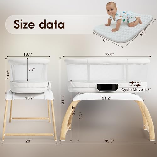 AMKE 4 in 1 Baby Bassinet with 5 Rocking Motion, Mutil-Function Electric Infant Sleeper with Timer and Weighing Mode, Remote Control, Built-in 12 Songs