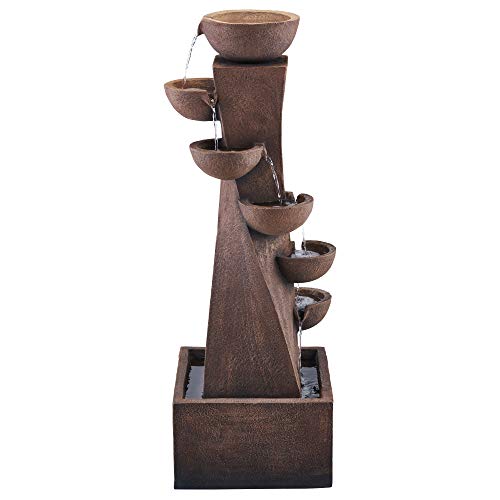 Serenity 6-Tier Bowl Tower Water Feature, Self Contained for Garden, Decking & Patio, Outdoor, Weatherproof (Height-107.5cm)