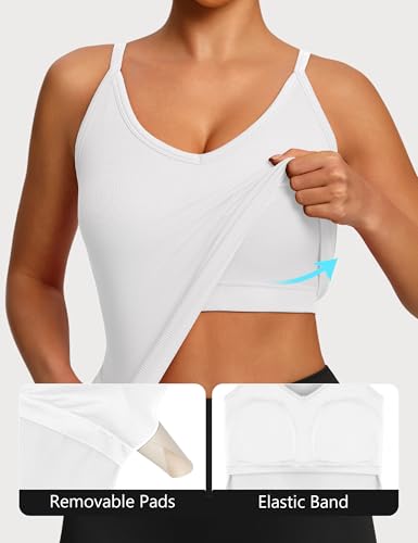 Missclub 2 Piece Sets Workout Tank Tops for Women Long Ribbed Razor Back V Neck Sleeveless Summer Tops Shirts Camisole White — view 5