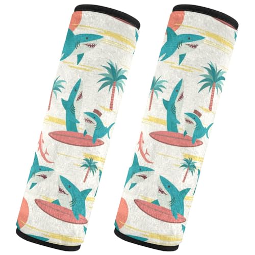 Seat Belt Covers 2 Pack Sharks Surfboards Car Seat Strap Covers Super Soft Palm Trees Car Seat Neck Cover for Boys Girls Adults Babies S